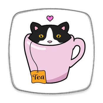 Black and white cat - Square fridge magnet - white - Front