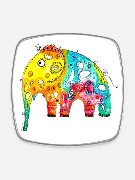 Funny Elephant Illustration - Square fridge magnet - white
