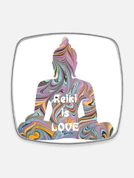 reiki with buddha e 14 - Square fridge magnet - white