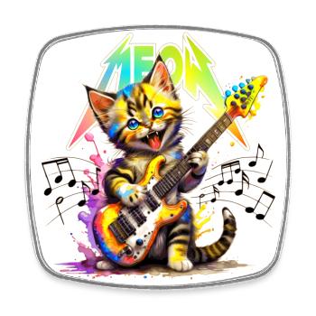 Meow-Kätzchen aus Metall – Regenbogen - Viereckiger Kühlschrankmagnet - Weiß - Vorne