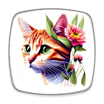 Bloom Cat, colorful - Square fridge magnet - white - Front