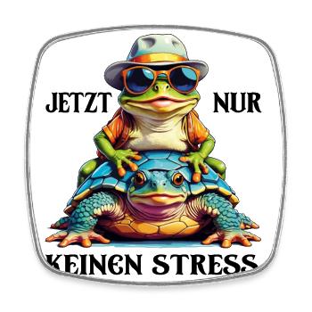 Jetzt nur keinen Stress Frosch und Schildkröte - Viereckiger Kühlschrankmagnet - Weiß - Vorne