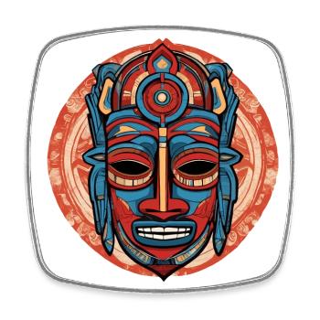 Kunstvoll farbenfrohe Inka Aztekenmaske - Viereckiger Kühlschrankmagnet - Weiß - Vorne
