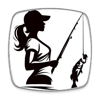 Cooles Anglerin Silhouette Design f - Viereckiger Kühlschrankmagnet - Weiß - Vorne