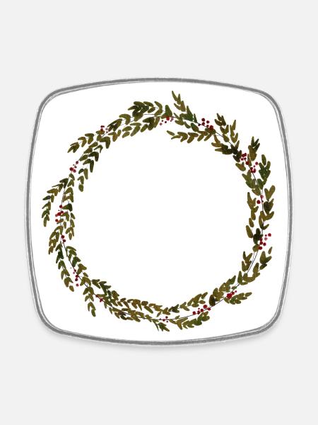 Kranz - weihnachtskranz - Blätter - Viereckiger Kühlschrankmagnet - Weiß