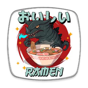 Dino Ramen Japan Dinosaur Japanese Noodles - Square fridge magnet - white - Front