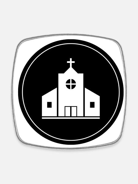Kirche - Firkantet køleskabsmagnet - hvid