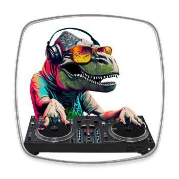Cooler T-Rex DJ Mischpult Sonnenbrille Kopfhörer - Viereckiger Kühlschrankmagnet - Weiß - Vorne