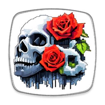 8Bit Skull - The 2 Roses - Viereckiger Kühlschrankmagnet - Weiß - Vorne