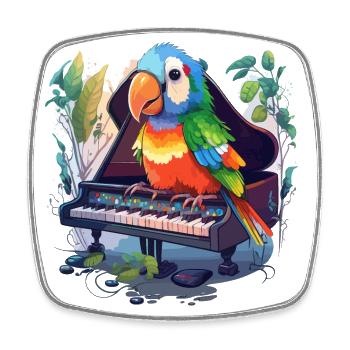 Papageien-Pianist - Viereckiger Kühlschrankmagnet - Weiß - Vorne