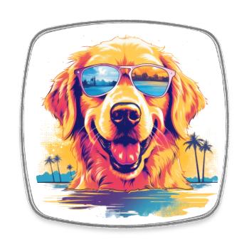 Funny Golden Retriever Dog With Sunglasses - Square fridge magnet - white - Front