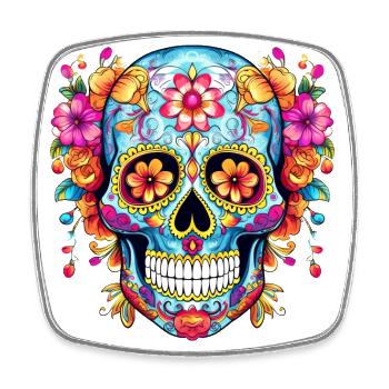 Crâne mexicain, fleurs, crâne, fleurs - Magnet carré - blanc - Devant