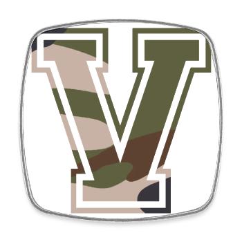 V, Monogram, Camouflage Green-Brown - Square fridge magnet - white - Front