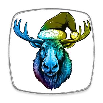Moose Head Christmas Portrait Colorful - Square fridge magnet - white - Front