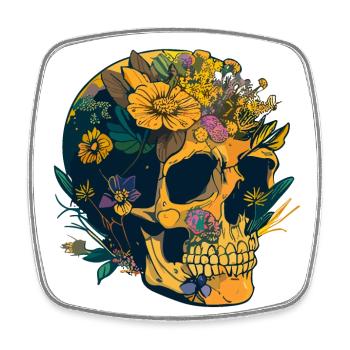 Human Skull & Flowers 20 - Square fridge magnet - white - Front