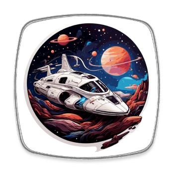 Vaisseau spatial croiseur spatial sur des planètes extraterrestres - Magnet carré - blanc - Devant