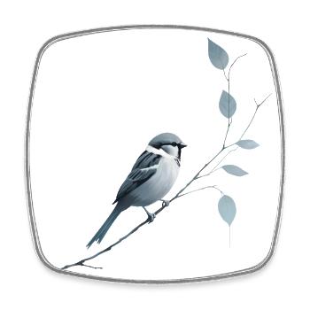 Moineau sur branche - Magnet carré - blanc - Devant