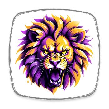 Lion jaune et violet Los Angeles - Magnet carré - blanc - Devant