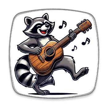 Raccoon Guitar Music - Square fridge magnet - white - Front