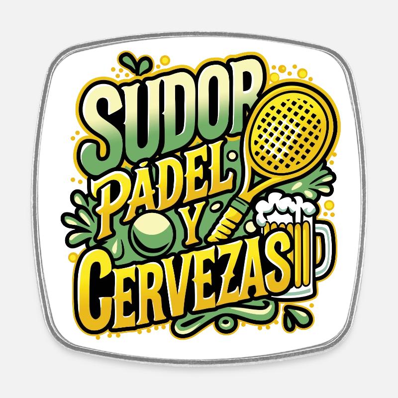 Sweat PADEL & Bier - Viereckiger Kühlschrankmagnet - Weiß