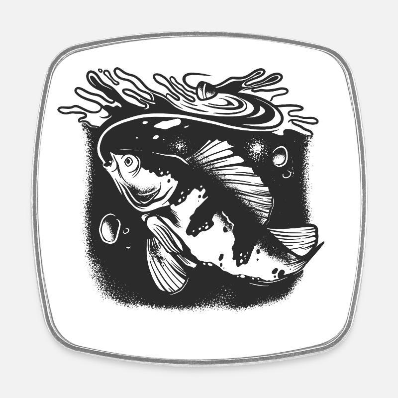 Pêcheurs et pêcheurs Accessoires de pêche Motif Canne à pêche - Magnet carré - blanc