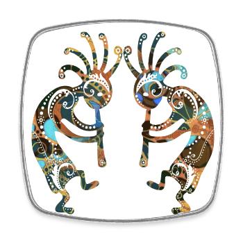 Jumeaux Kokopelli amérindiens avec ornements 3 - Magnet carré - blanc - Devant