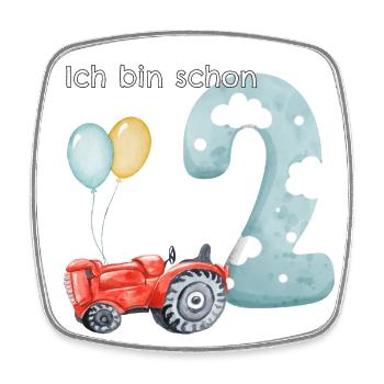 2. Geburtstag Traktor - Viereckiger Kühlschrankmagnet - Weiß - Vorne