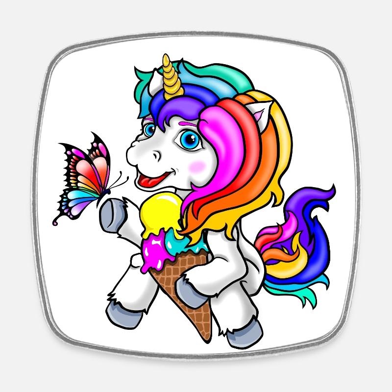Unicorn with butterfly and ice cream - Square fridge magnet - white