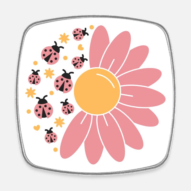 Ladybird & Sunflower - Square fridge magnet - white