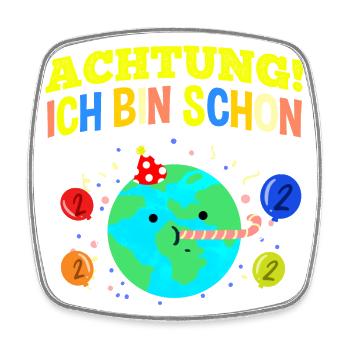 Achtung Ich Bin Schon 2 Geburtstag Erde - Viereckiger Kühlschrankmagnet - Weiß - Vorne