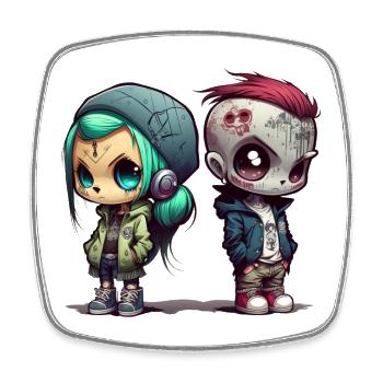 Anime Chibi Style Urban Grafitti Design by vauART - Square fridge magnet - white - Front