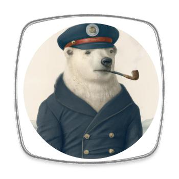Alter Seebär - Eisbär mit Pfeife - Viereckiger Kühlschrankmagnet - Weiß - Vorne