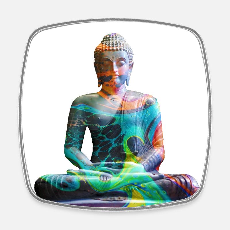 Bouddha Zen Multicolor - Magnet carré - blanc