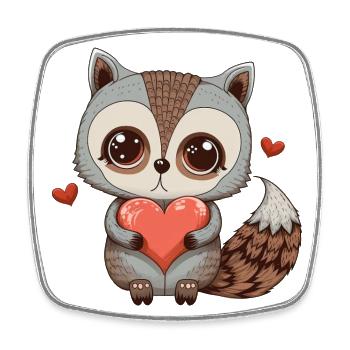 Un mignon raton laveur embrasse un cœur qui attire l’amour - Magnet carré - blanc - Devant