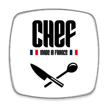 Chef de cuisine made in France - Magnet carré - blanc - Devant