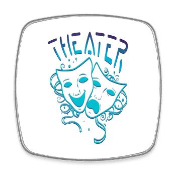 Theater - lineart Linework theater masks - Square fridge magnet - white - Front