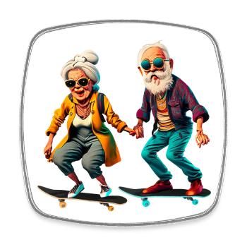 Cooles altes Pärchen Skater Hipster - Viereckiger Kühlschrankmagnet - Weiß - Vorne
