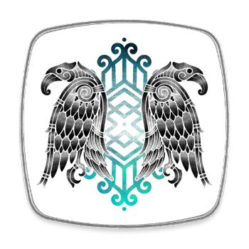 Hugin et Munin corbeau Nordique Viking - Magnet carré - blanc - Devant