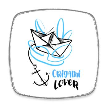 Paper boat Origami lover art - Square fridge magnet - white - Front