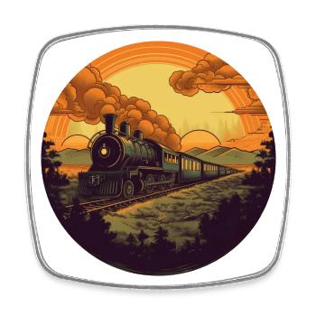 Retro Dampflok im Sonnenuntergang - Viereckiger Kühlschrankmagnet - Weiß - Vorne