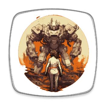 Mecha - Square fridge magnet - white - Front