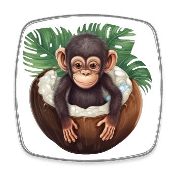 Monkey bathes in coconut - Funny summer design - Square fridge magnet - white - Front