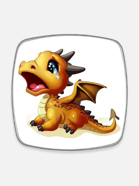 dragon qui pleur - Magnet carré - blanc