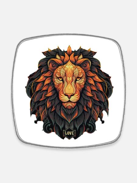 Löwe - Viereckiger Kühlschrankmagnet - Weiß