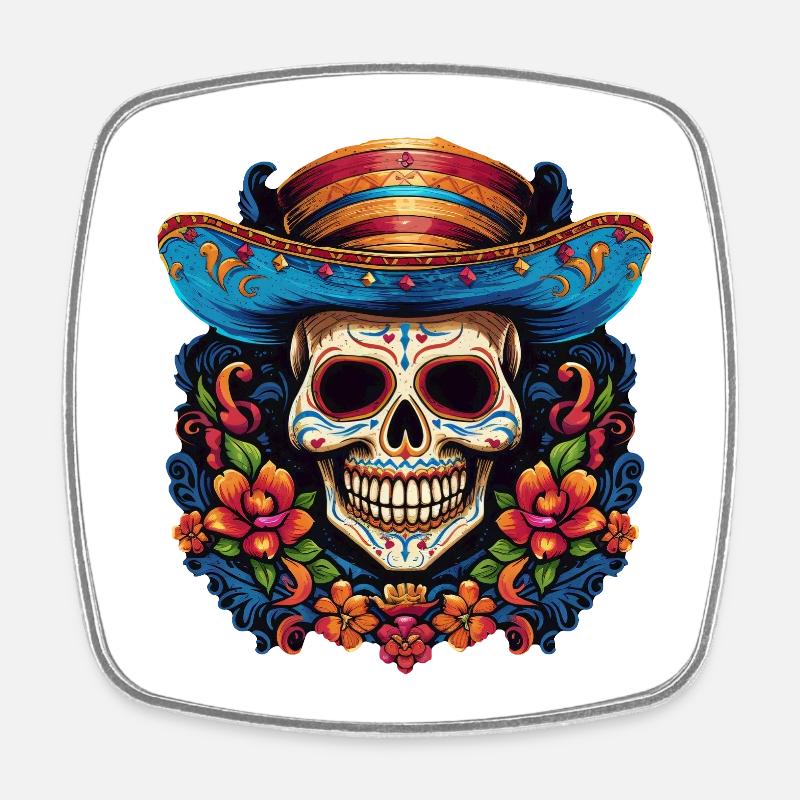 Crâne de Cinco de Mayo - Magnet carré - blanc