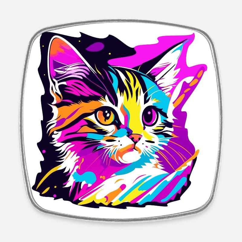 colored kitten, cat - Square fridge magnet - white