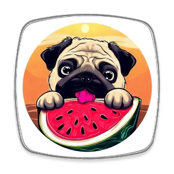 Pug with melon at sunset, summer - Square fridge magnet - white - Front