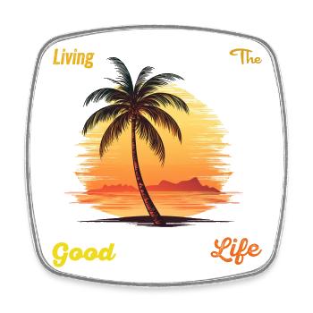 Living the Good Life - Palme mit Sonnenuntergang - Viereckiger Kühlschrankmagnet - Weiß - Vorne