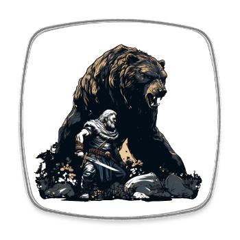 Vikings avec un énorme ours - Magnet carré - blanc - Devant