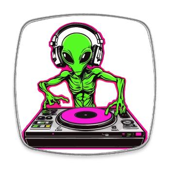 Unheimlich cool: Neon Alien-DJ für deine Party - Viereckiger Kühlschrankmagnet - Weiß - Vorne